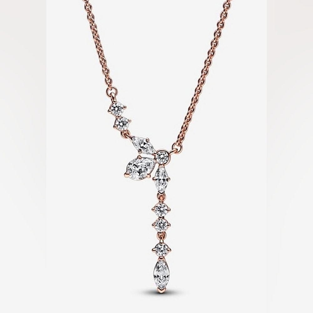 Authentic NEW Pandora Herbarium Cluster Drop Collier Necklace 14K RGP CZ